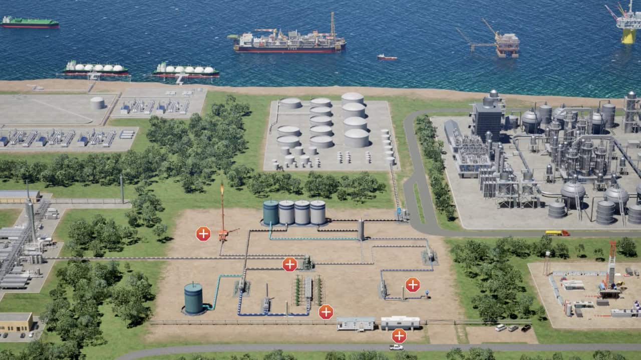 A 3D image of an onshore oil interactive.