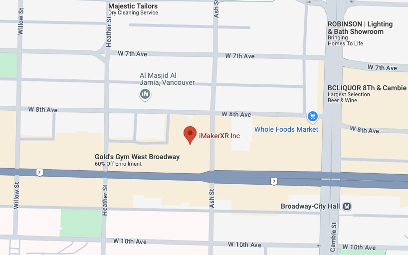 A map of iMakerXR's office in Vancouver, Canada.
