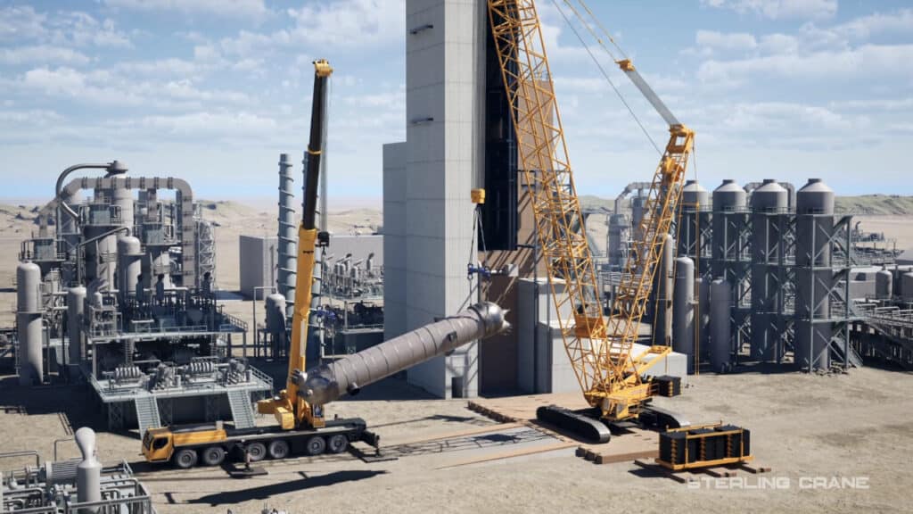 3D Animation Witness a Heavy-Duty Crane Lift a Refinery Reactor