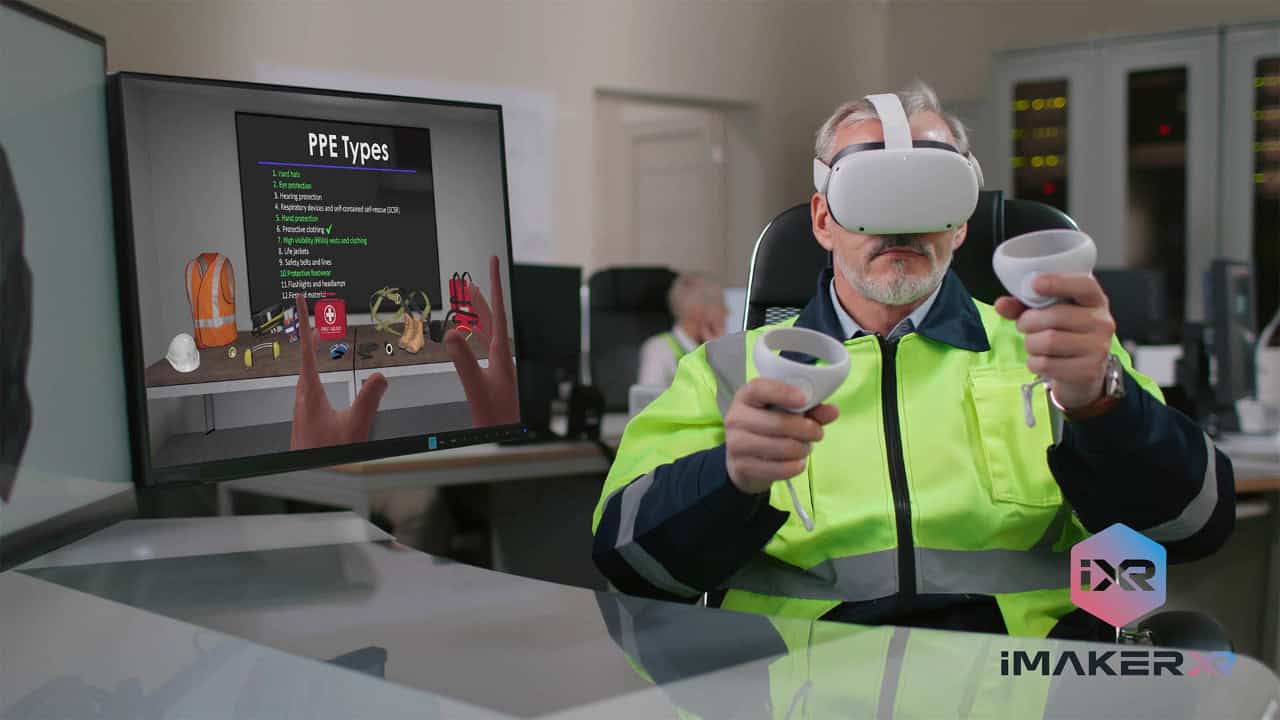 Male,Industrial,Engineer,Wearing,Virtual,Reality,Headset,And,Holding,Controllers