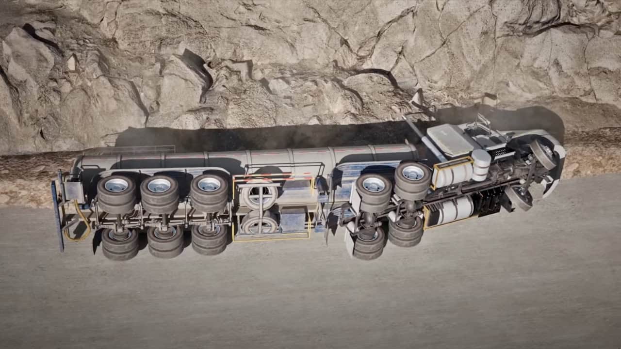 A safety animation video showing a water tanker that crashed during transportation.